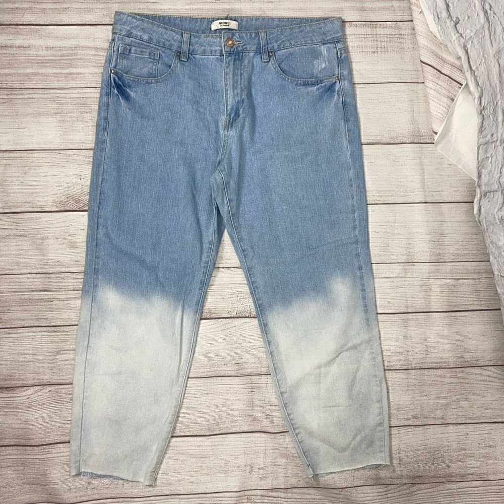 Forever 21 women 30 waist 100% cotton cropped tie dye jeans blue & white